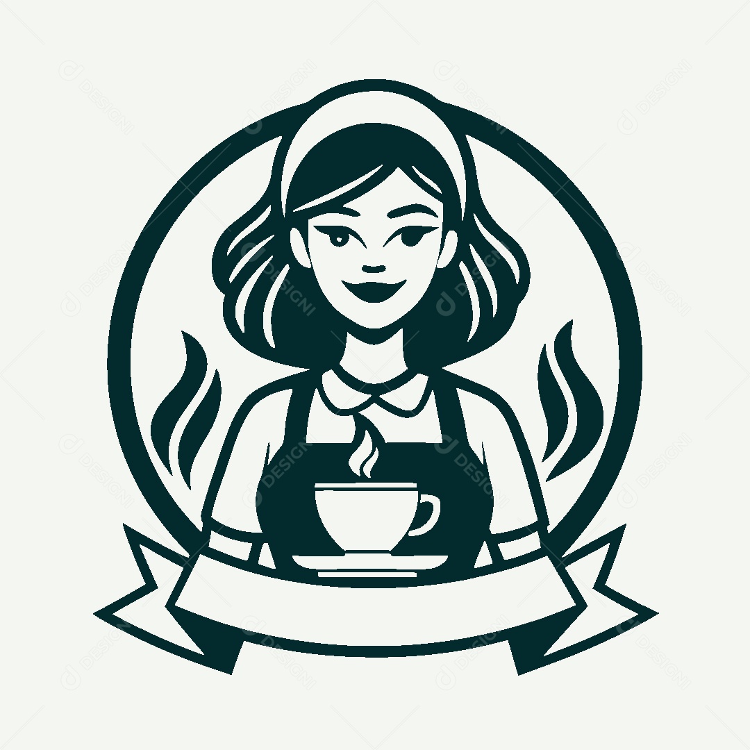 Modelo de Logo de Garota com Café Vetor EPS