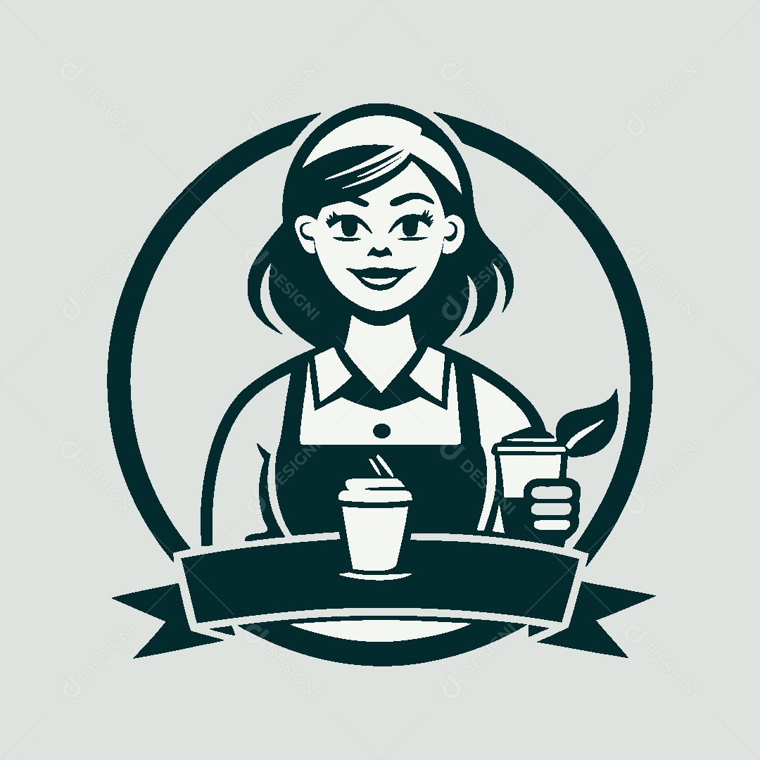 Modelo de Logo de Garota com Café Vetor EPS