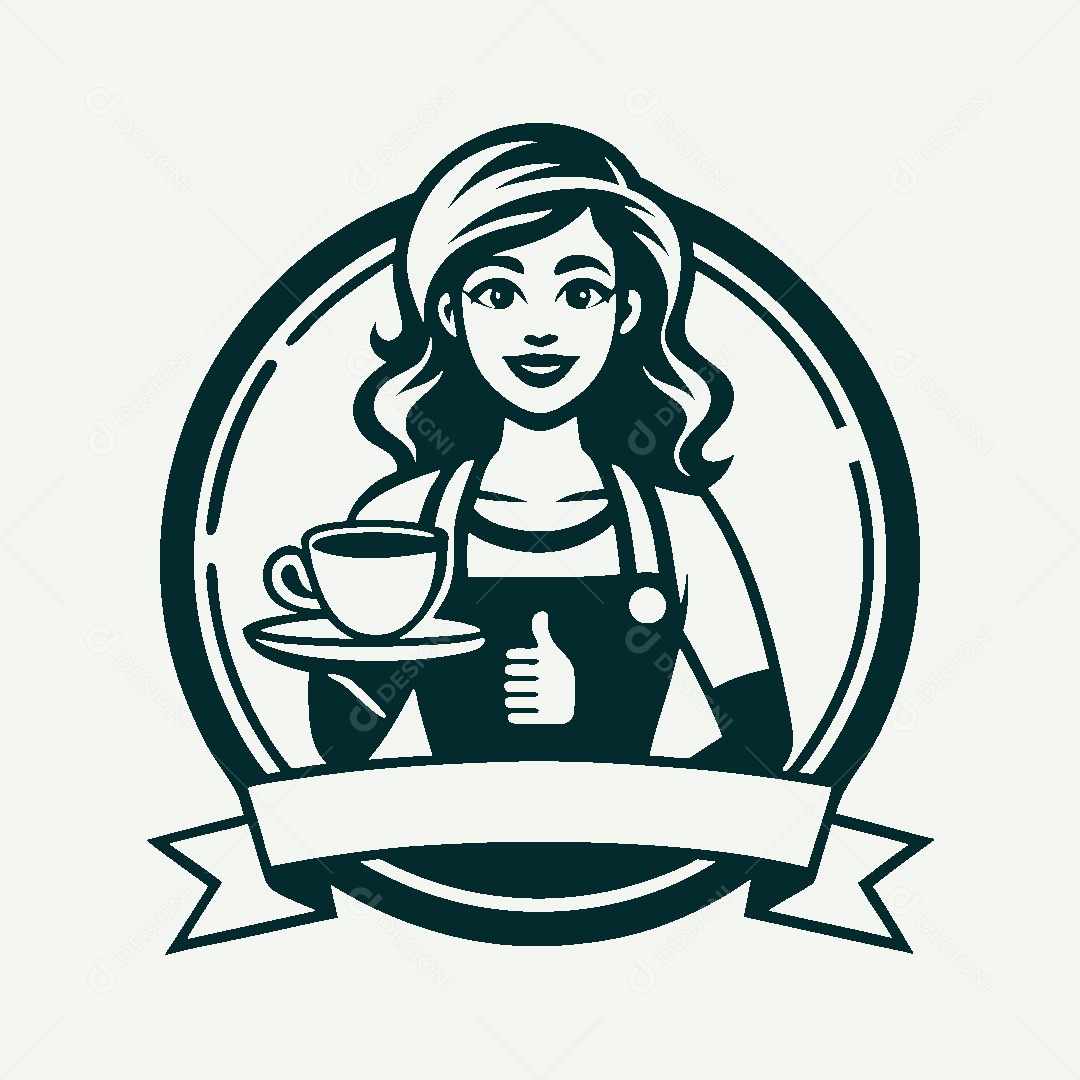 Modelo de Logo de Garota com Café Vetor EPS