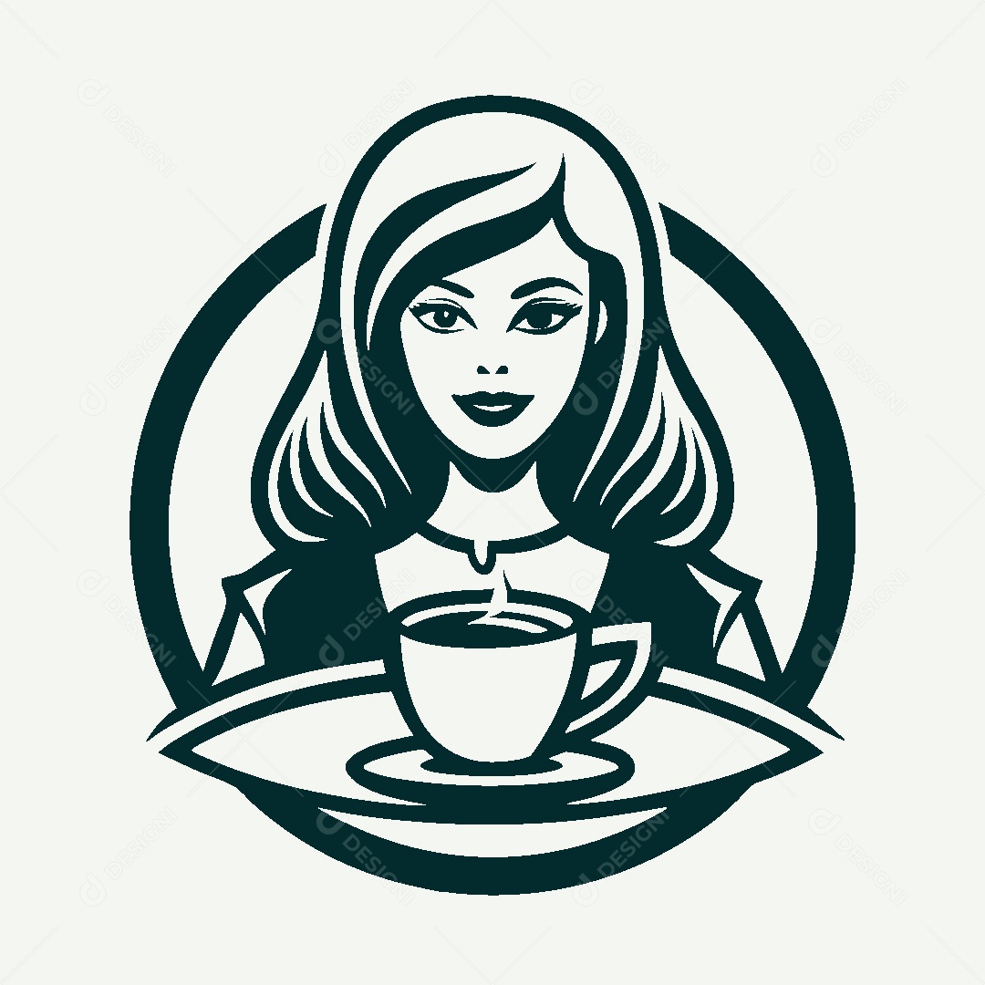 Modelo de Logo de Garota com Café Vetor EPS