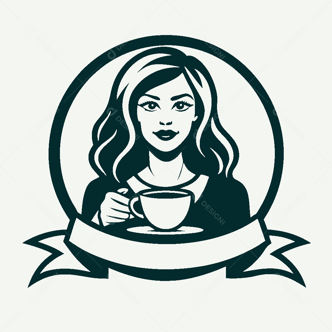 Modelo de Logo de Garota com Café Vetor EPS