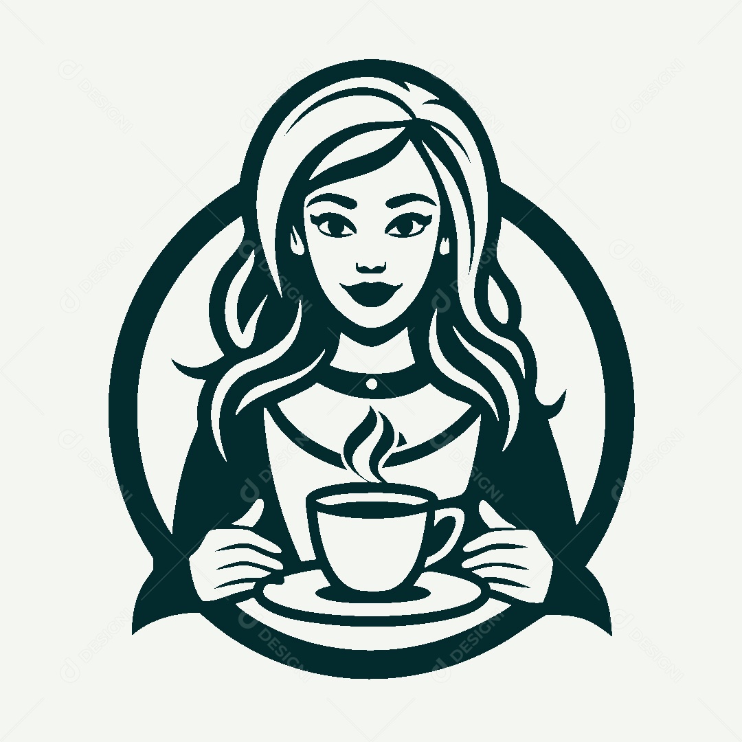 Modelo de Logo de Garota com Café Vetor EPS