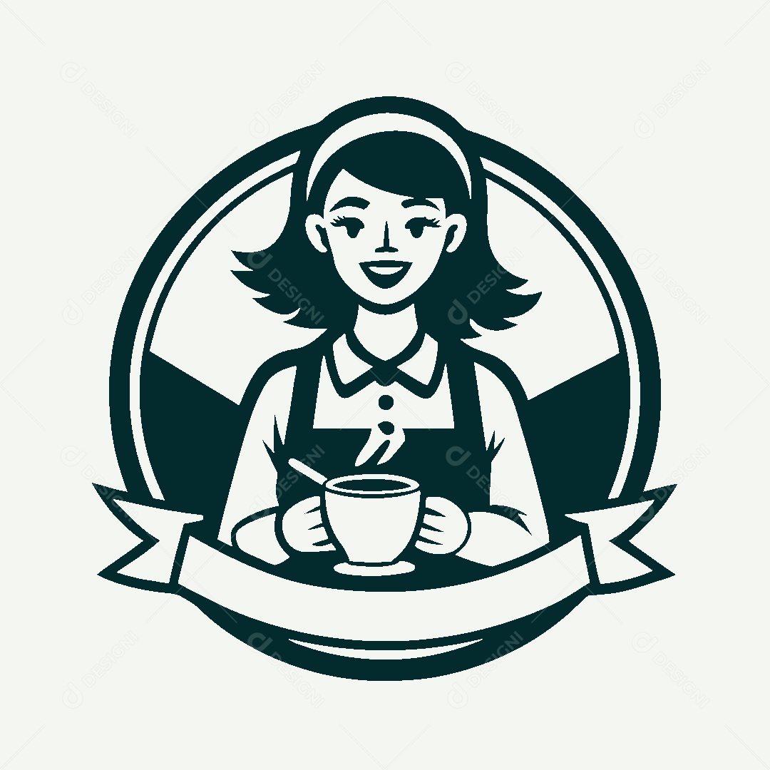 Modelo de Logo de Garota com Café Vetor EPS