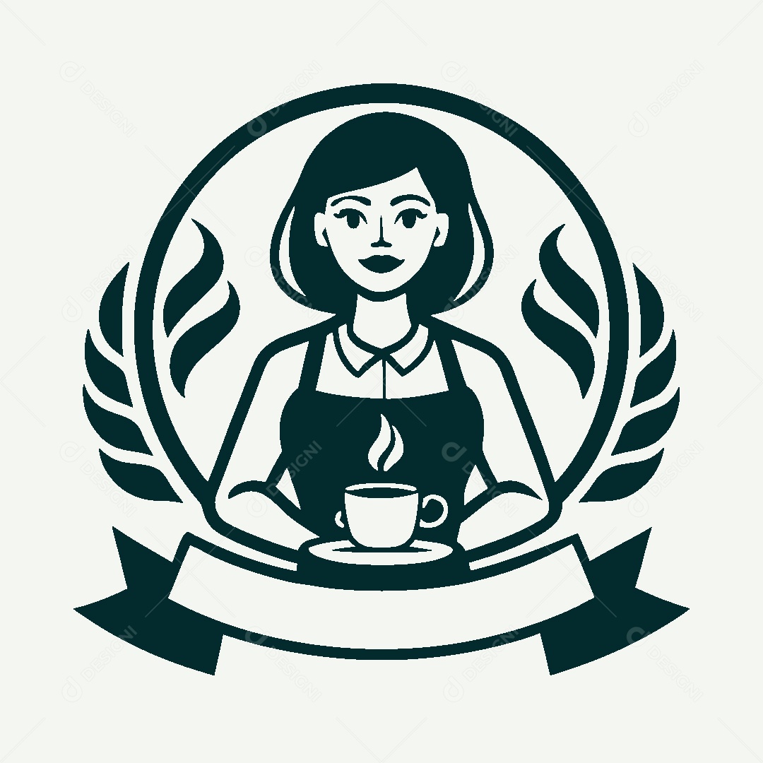 Modelo de Logo de Garota com Café Vetor EPS