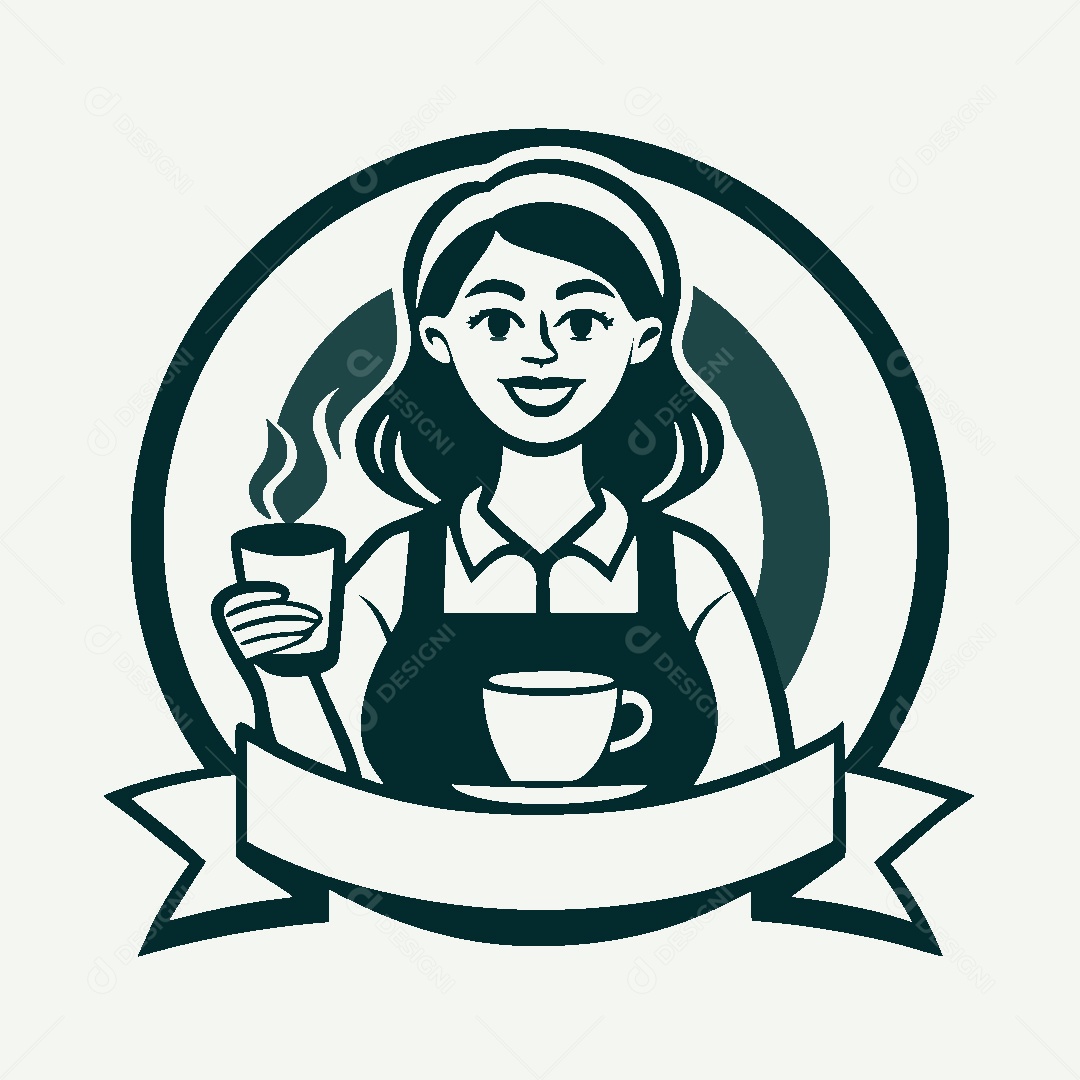 Modelo de Logo de Garota com Café Vetor EPS