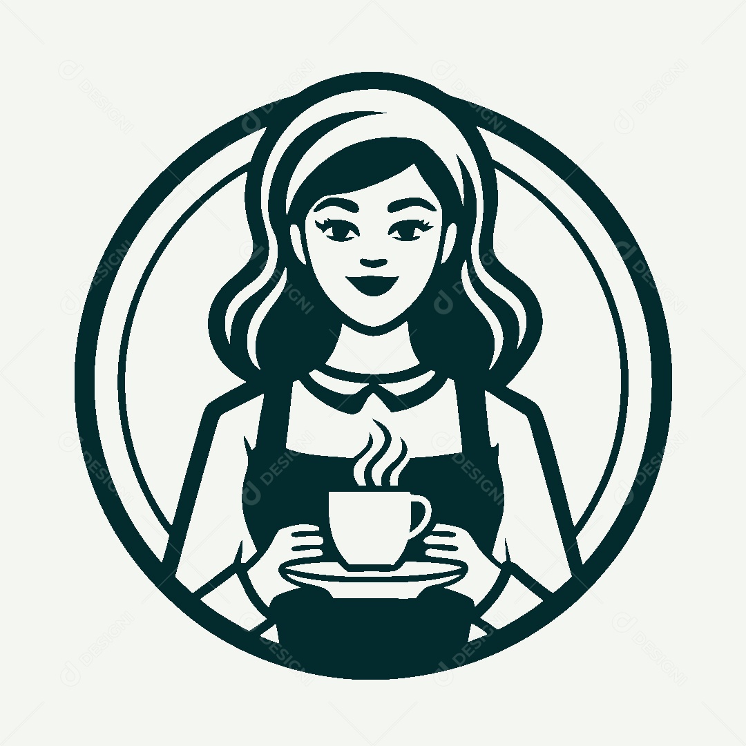 Modelo de Logo de Garota com Café Vetor EPS