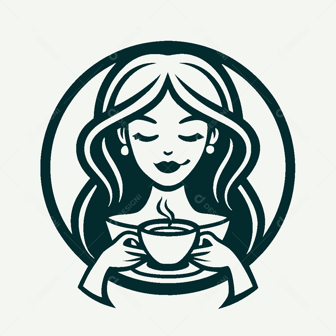 Modelo de Logo de Garota Tomando Café Vetor EPS