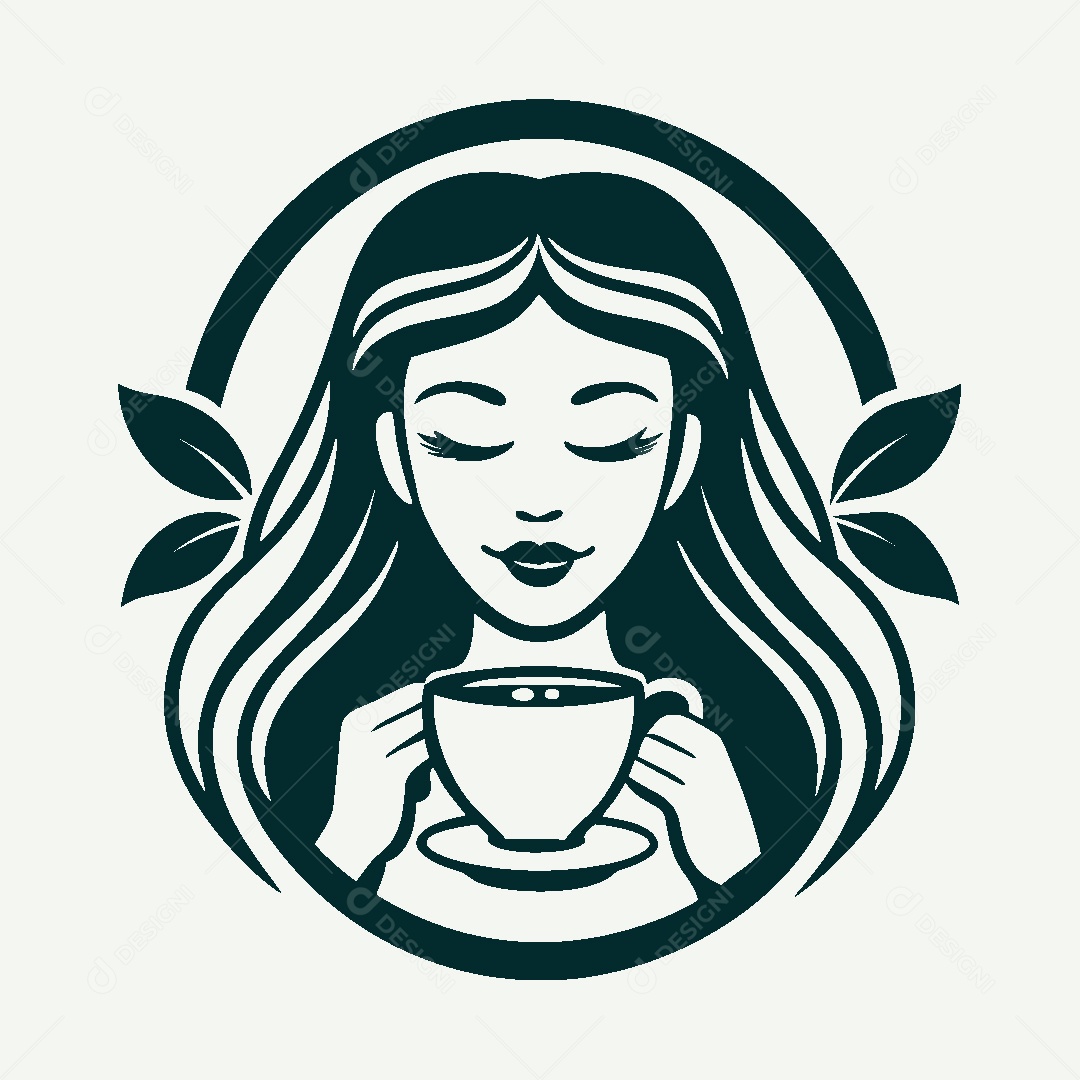 Modelo de Logo de Garota Tomando Café Vetor EPS