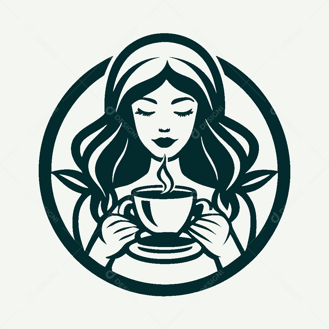 Modelo de Logo de Garota Tomando Café Vetor EPS
