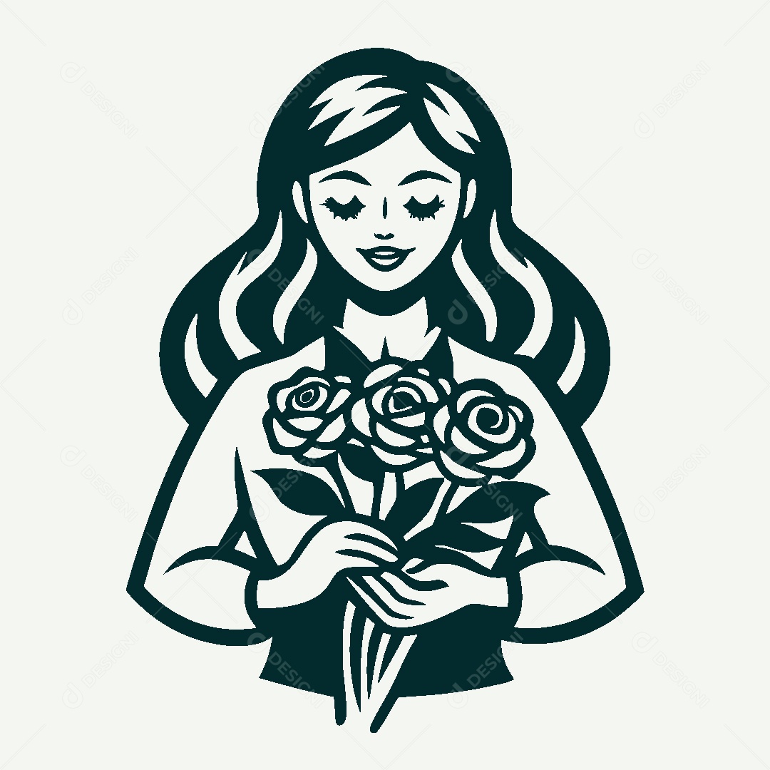 Modelo de Logo de Garota com Flores Vetor EPS