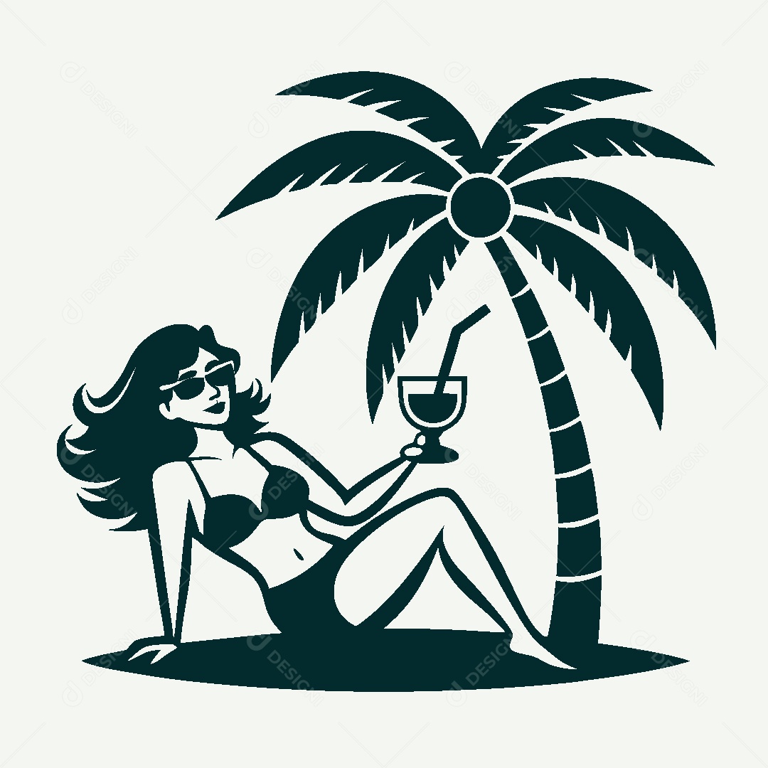 Modelo de Logo de Garota na Praia Vetor EPS