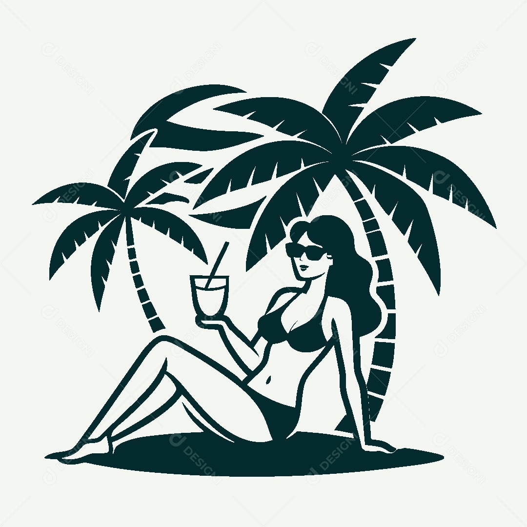 Modelo de Logo de Garota na Praia Vetor EPS