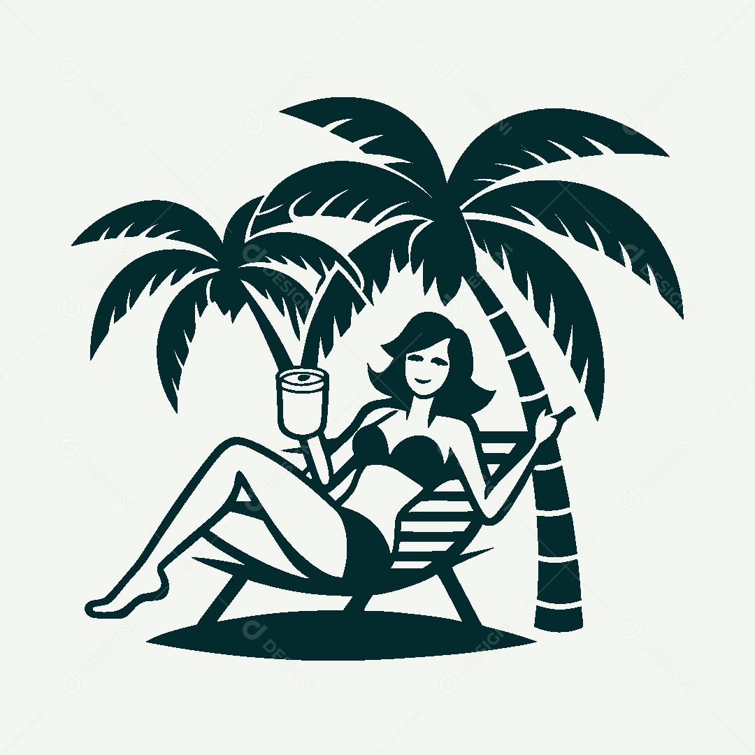 Modelo de Logo de Garota na Praia Vetor EPS