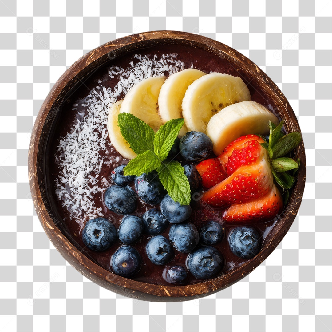 Pote de Açaí com Frutas PNG Transparente