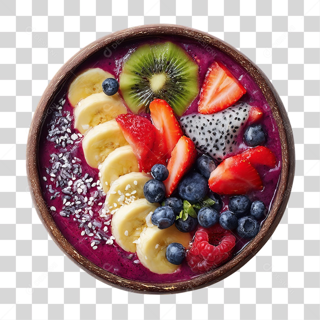 Pote de Açaí com Frutas PNG Transparente