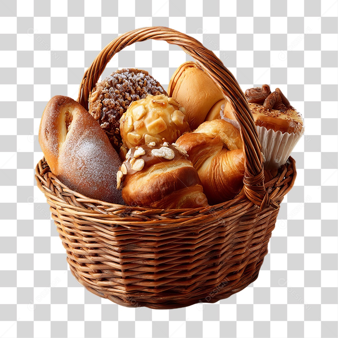 Cesta de Pães e Roscas Bolos Salgados PNG Transparente