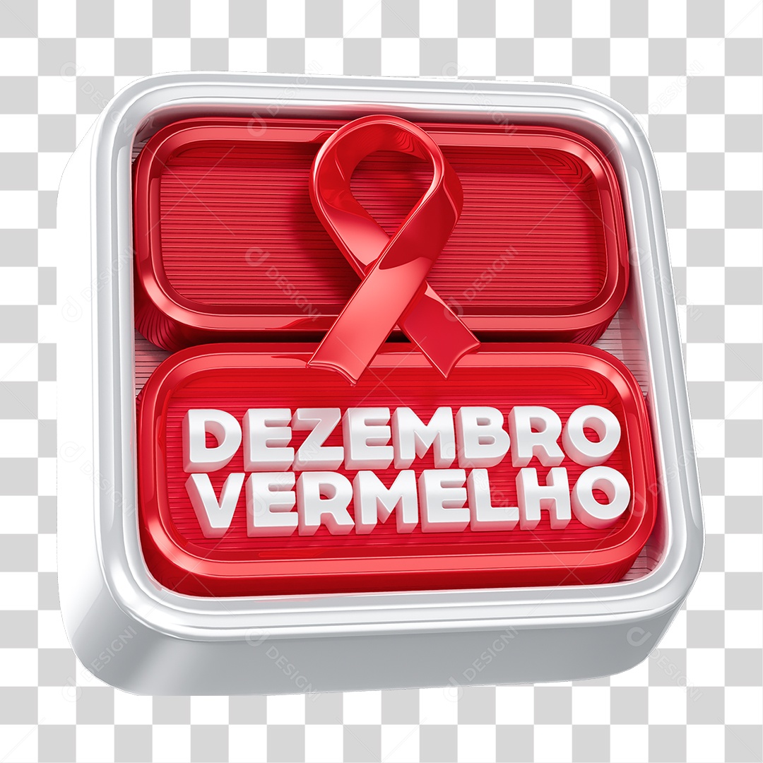 Selo 3D Dezembro Vermelho PNG Transparente