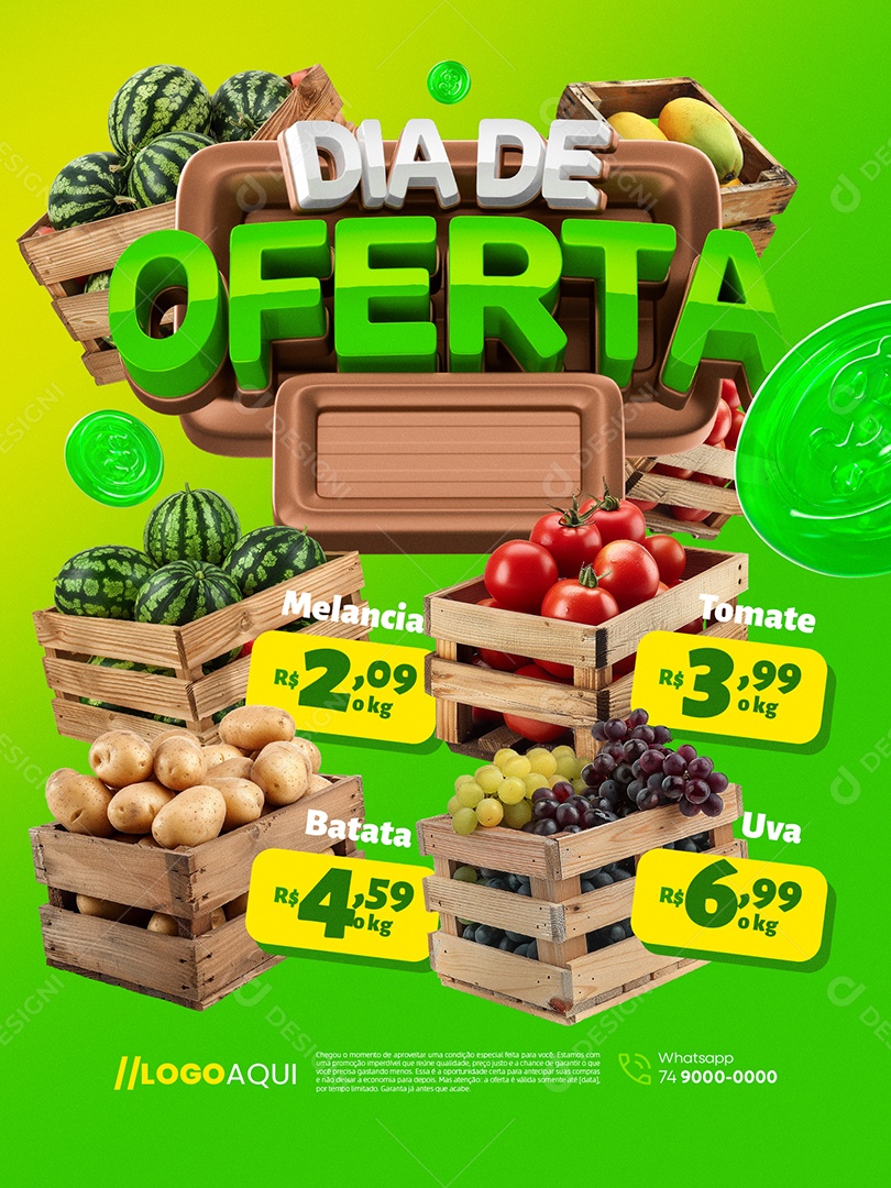 Dia de Oferta Hortifruti Encarte Melancia Tomate Batata Social Media PSD Editável