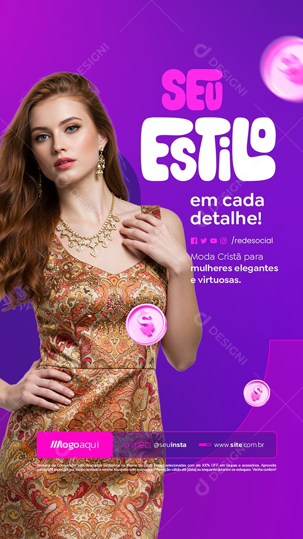 Story Loja de Moda Cristã Seu Estilo em Cada Detalhe Social Media PSD Editável