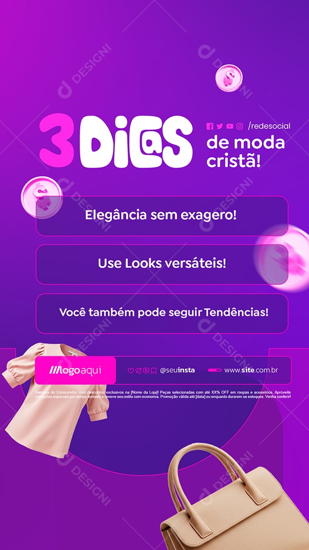 Story Loja de Moda Cristã Três Dicas de Moda Cristã Social Media PSD Editável