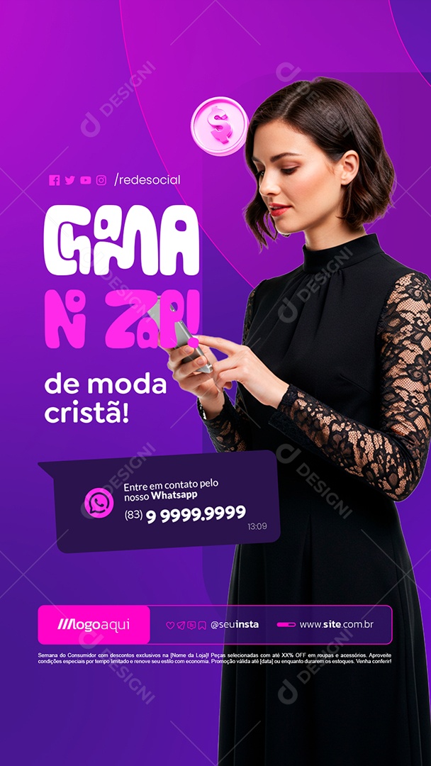 Story Loja de Moda Cristã Chama no Zap Social Media PSD Editável