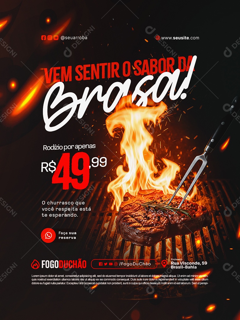 Churrascaria Rodízio Vem Sentir o Sabor da Brasa Social Media PSD Editável