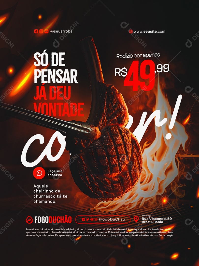 Churrascaria Rodízio Só de Pensar Já Deu Vontade de Comer Social Media PSD Editável