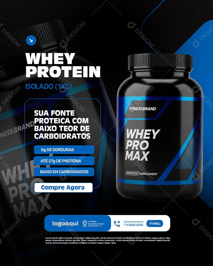 Loja de Suplementos Whey Protein Isolado Sua Fonte Proteica Social Media PSD Editável