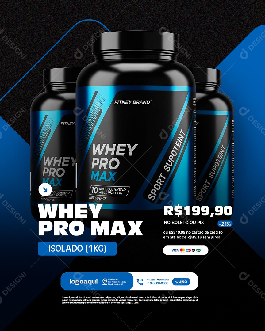 Loja de Suplementos Whey Pro Max Isolado Social Media PSD Editável