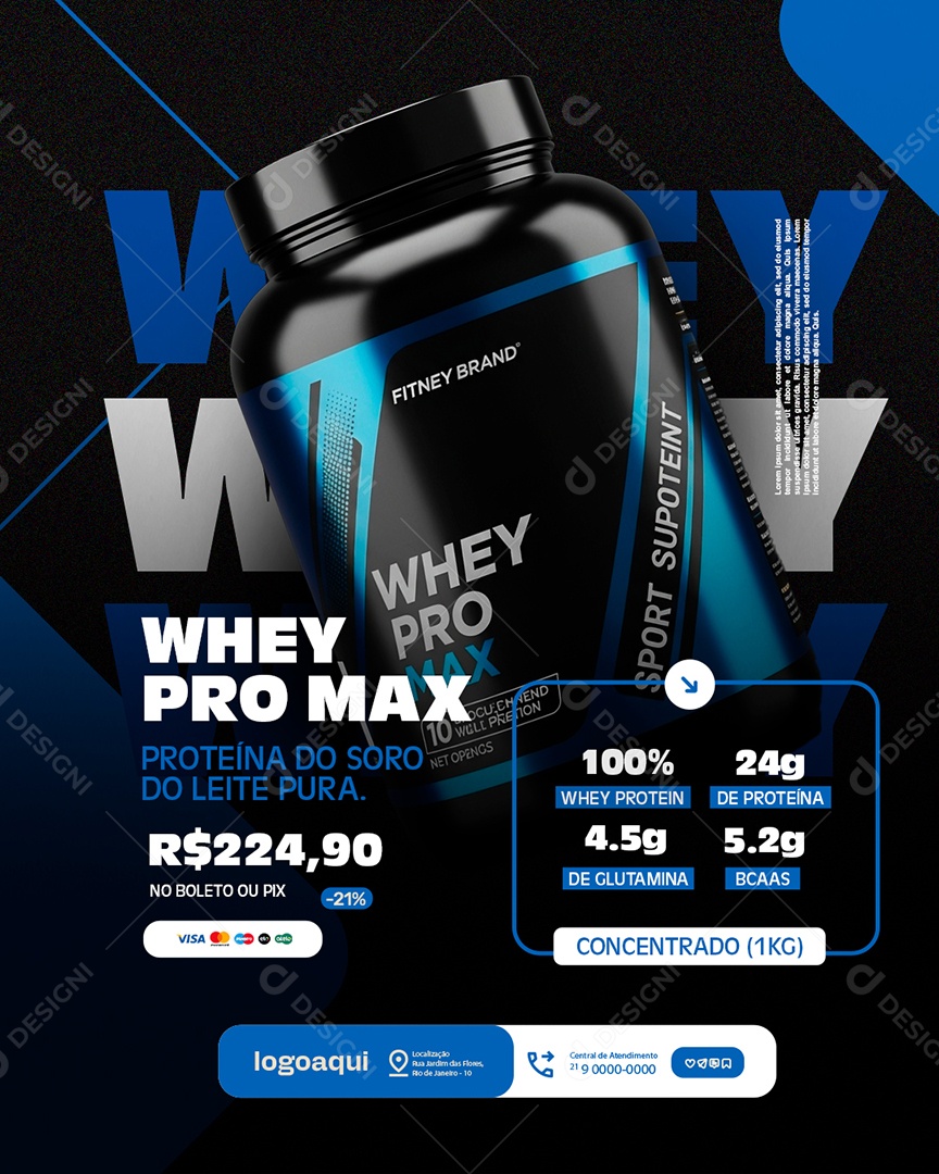 Loja de Suplementos Whey Pro Max Proteina Social Media PSD Editável