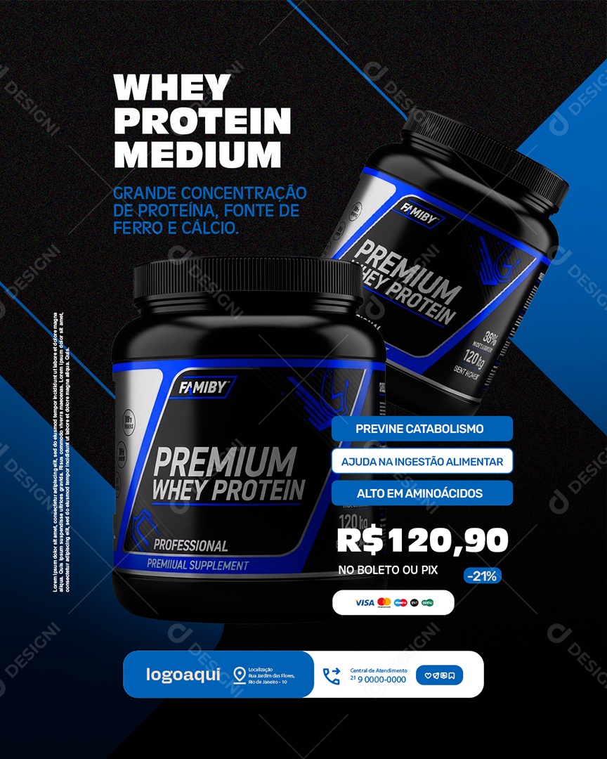 Loja de Suplementos Whey Protein Medium Social Media PSD Editável
