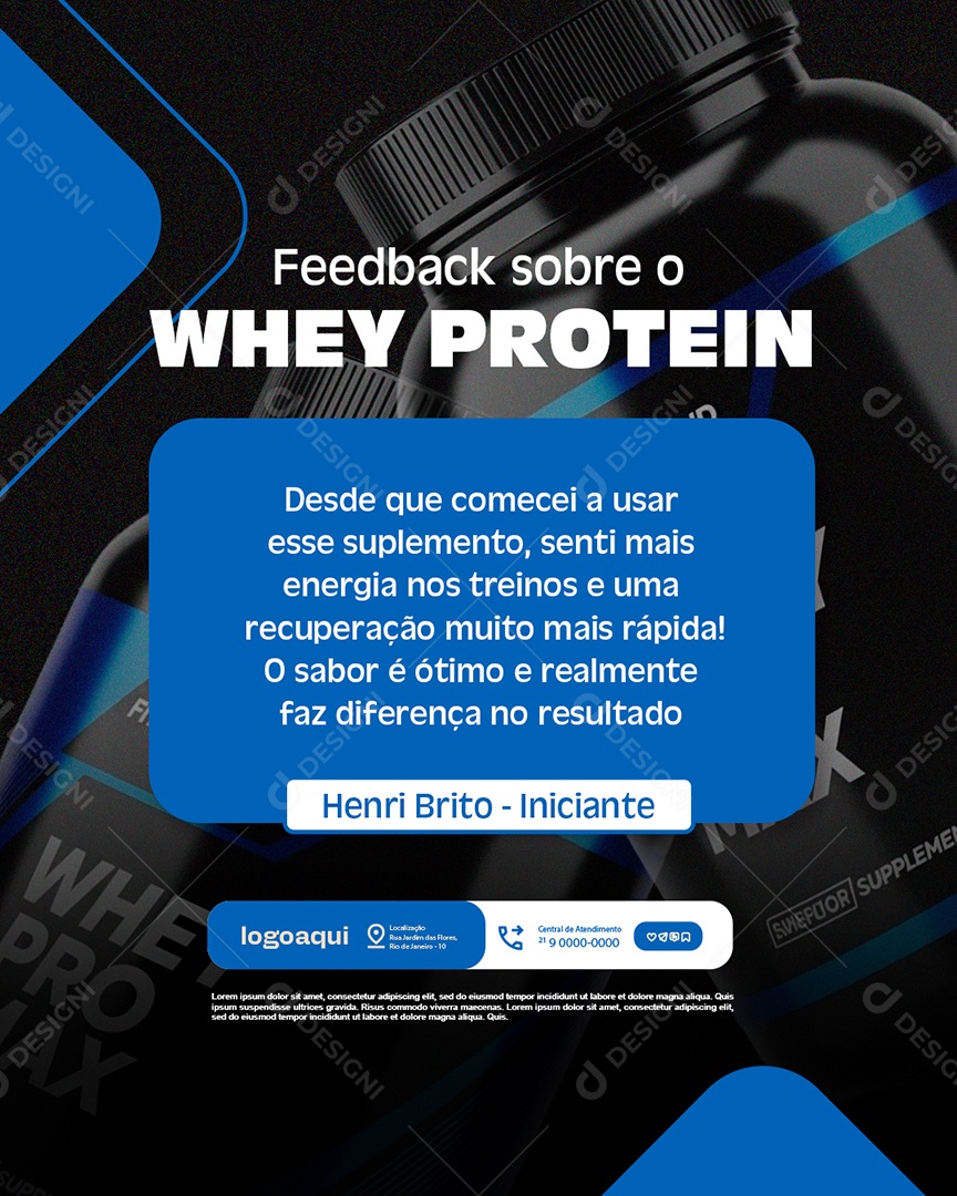 Loja de Suplementos Feedback Sobre o Whey Protein Social Media PSD Editável