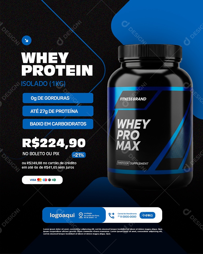 Loja de Suplementos Whey Protein Isolado Social Media PSD Editável