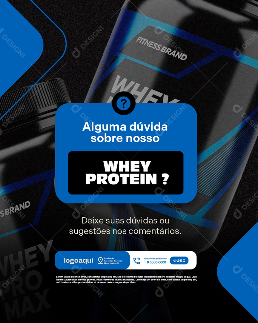 Loja de Suplementos Alguma Dúvida Sobre Nosso Whey Protein Social Media PSD Editável
