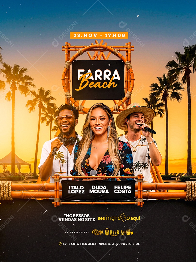 Flyer Próximos Shows Farra Beach Social Media PSD Editável