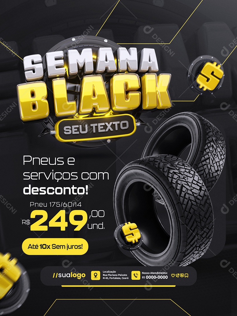 Semana Black Pneus e Serviços com Desconto Social Media PSD Editável