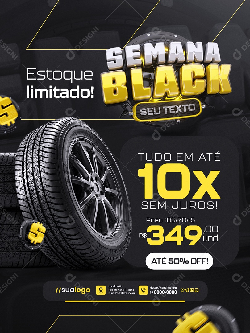 Semana Black Loja de Pneus Estoque Limitado Social Media PSD Editável