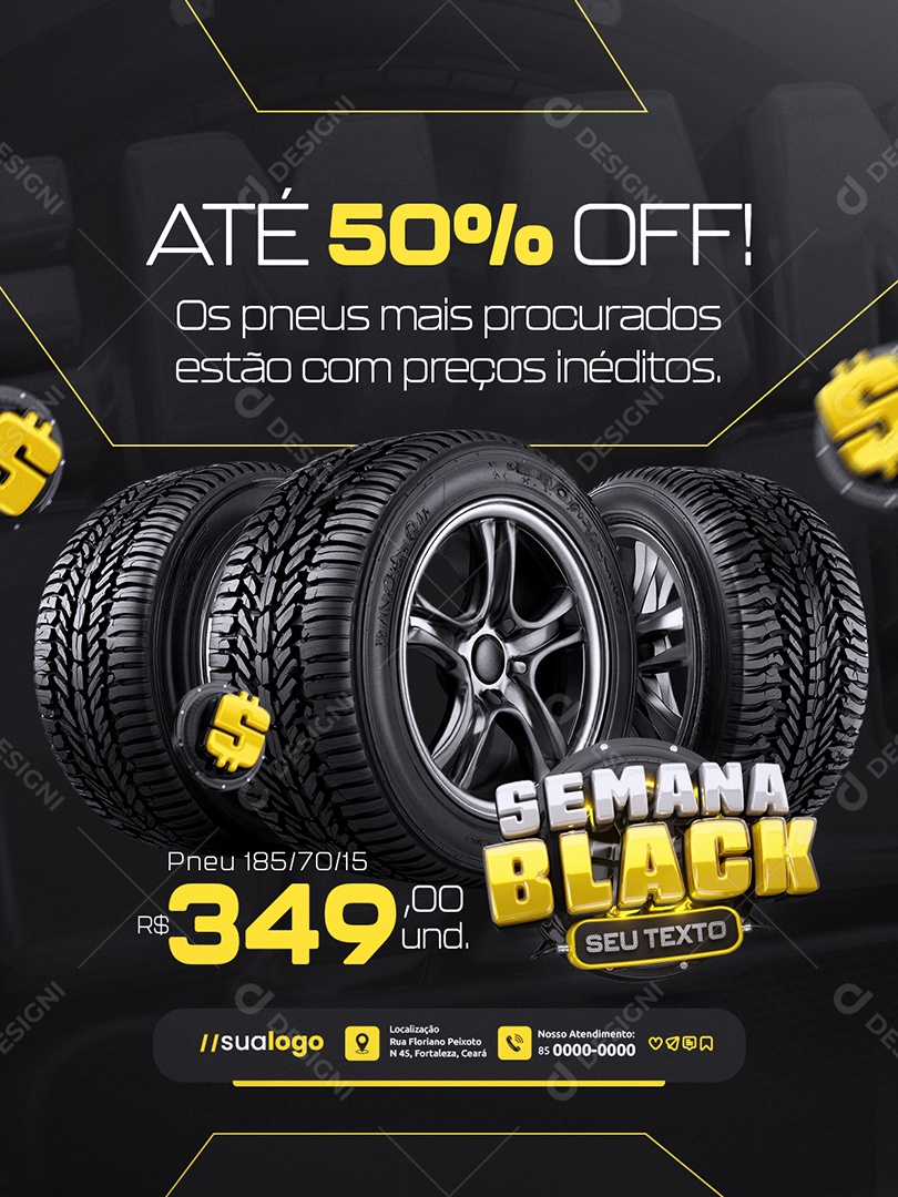 Semana Black Loja de Pneus Até 50% Off Social Media PSD Editável