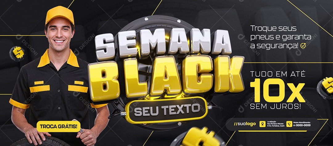 Banner Semana Black Loja de Pneus Troque Seus Pneus Social Media PSD Editável