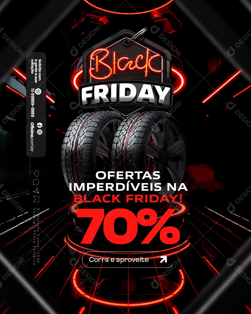 Black Friday Loja de Pneus Ofertas Imperdíveis Social Media PSD Editável