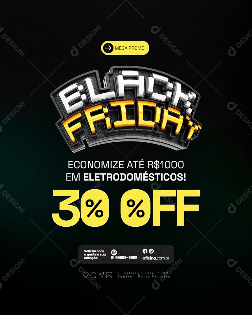 Black Friday Loja de Eletrodomésticos Economize Social Media PSD Editável