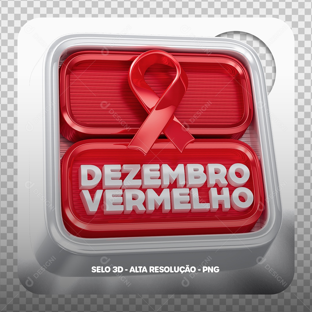 Dezembro Vermelho Selo 3D para Composição PSD
