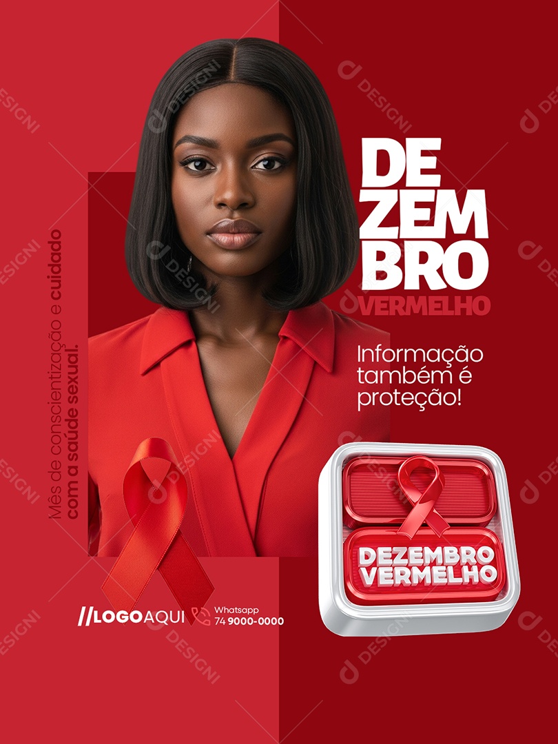 Dezembro Vermelho Informação Também é Proteção Social Media PSD Editável