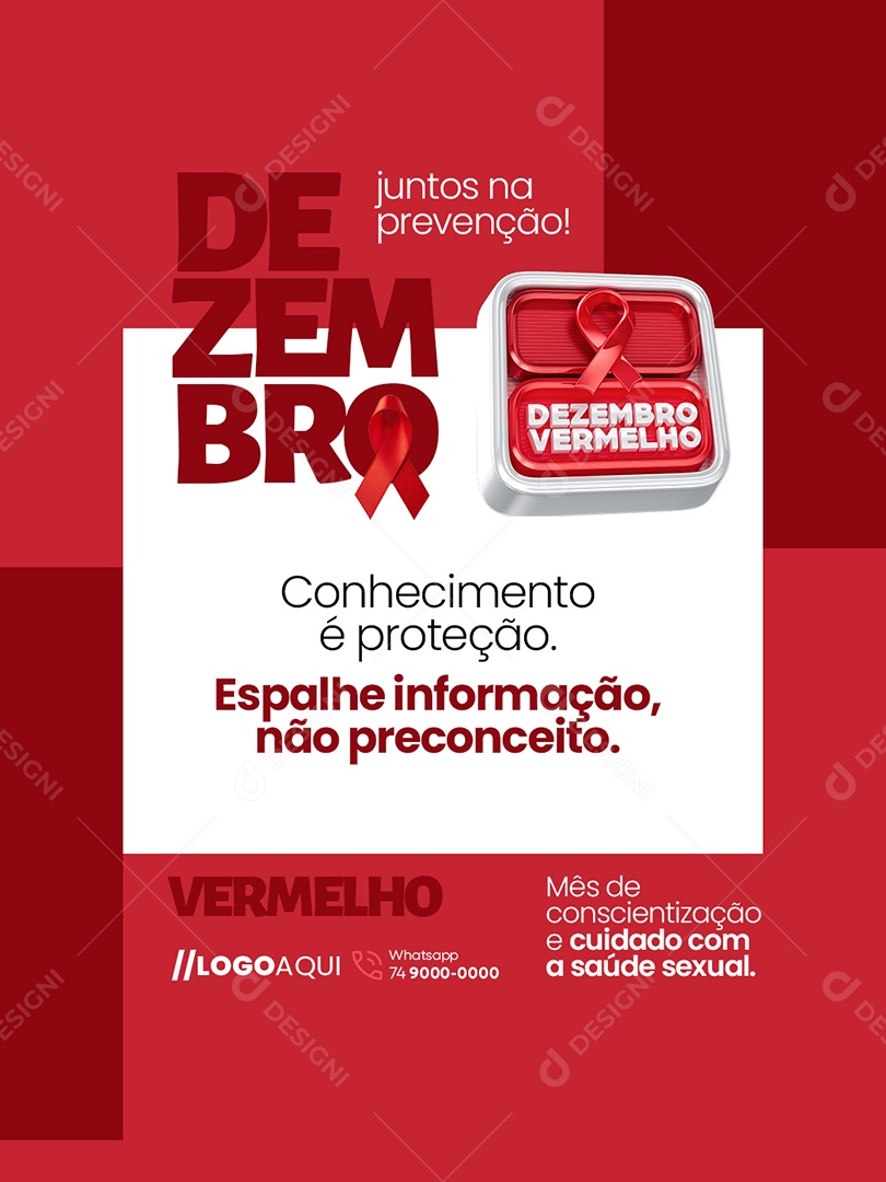 Dezembro Vermelho Juntos na Prevenção Social Media PSD Editável