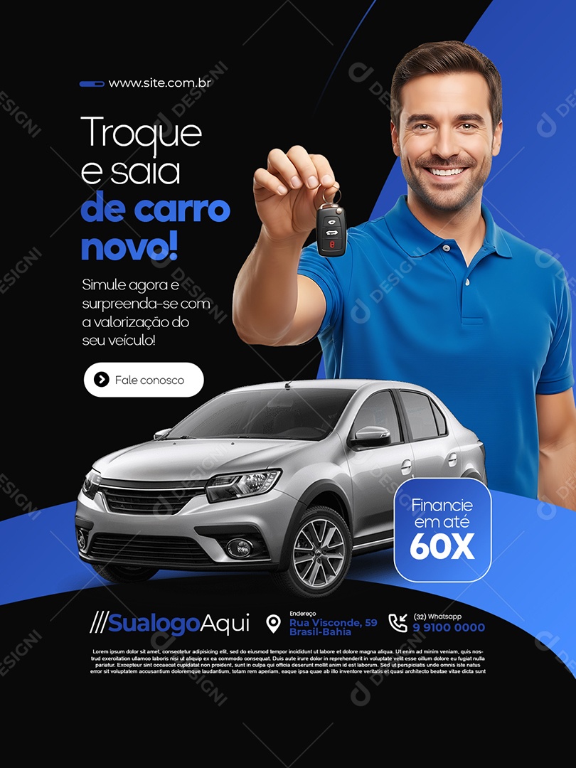 Concessionária Troque e Saia de Carro Novo Social Media PSD Editável