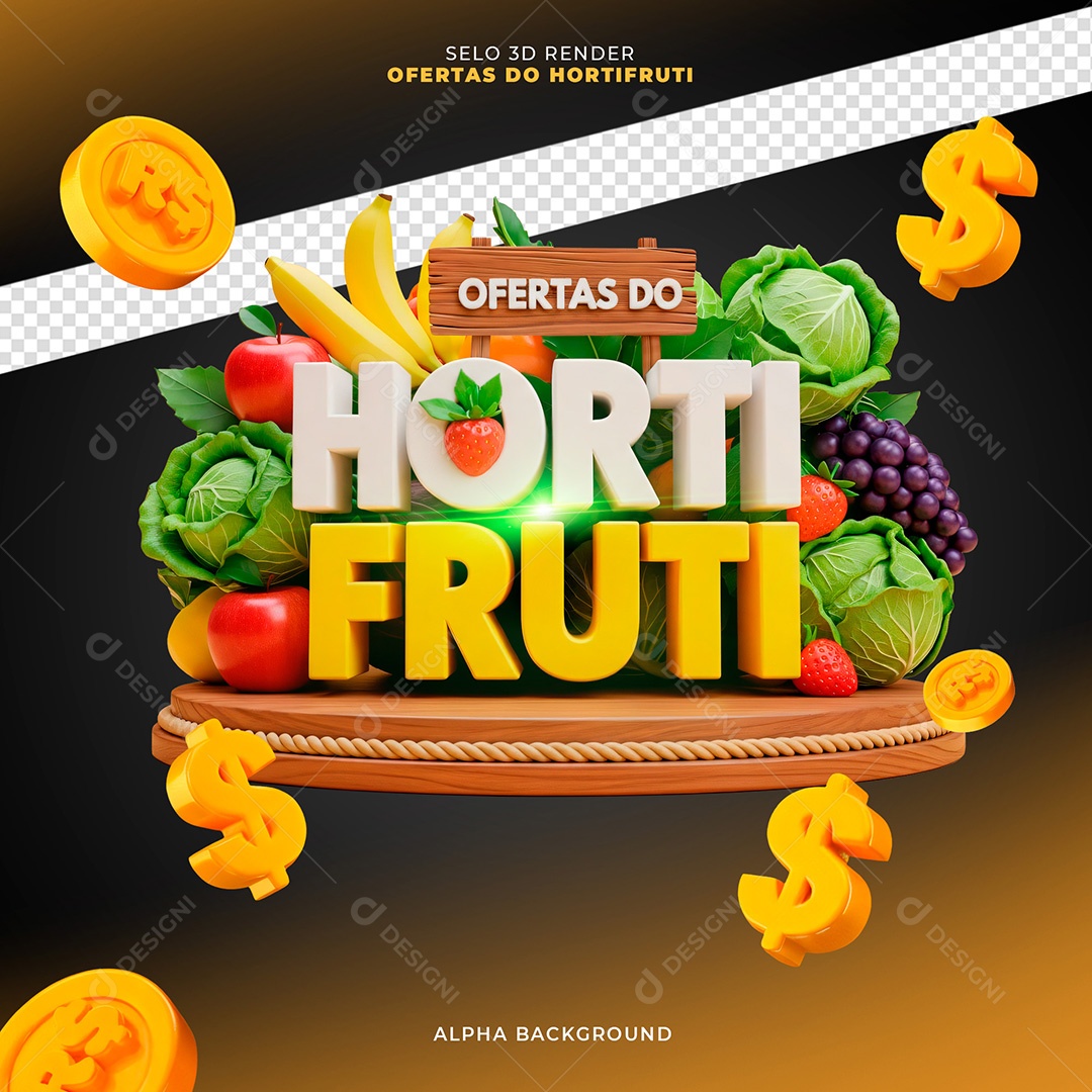 Selo 3D Ofertas do Hortifruti Para Composição PSD