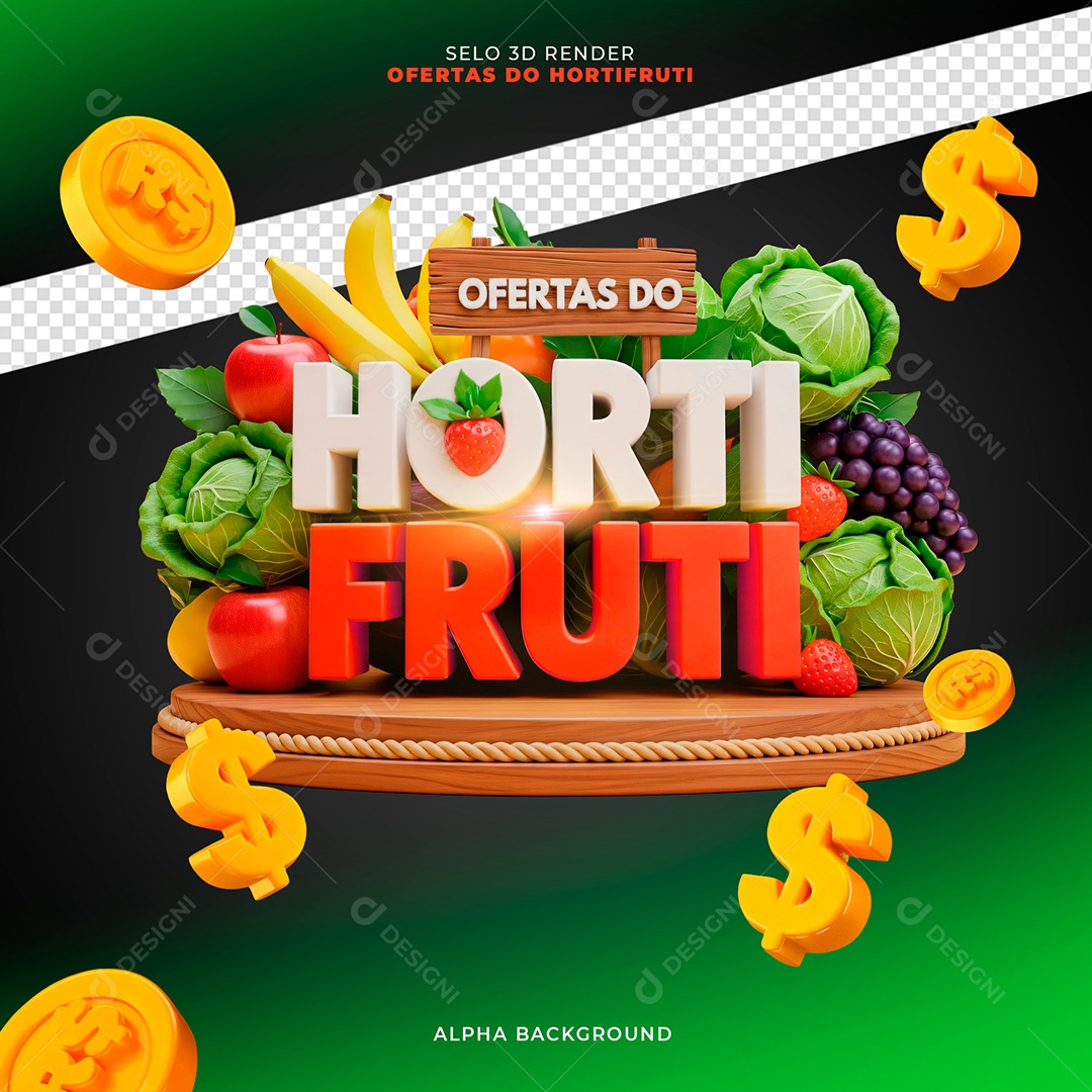 Selo 3D Ofertas do Hortifruti Para Composição PSD