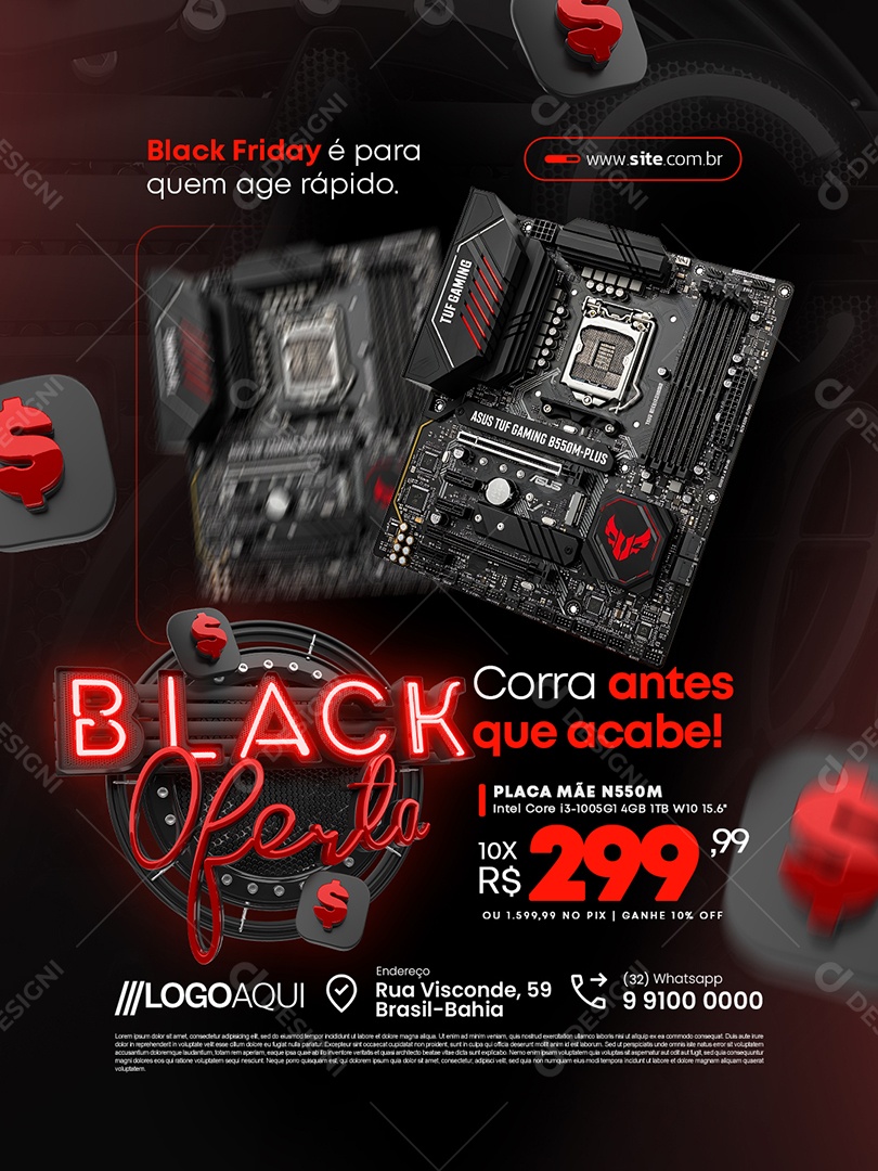 Loja de Informatica Black Oferta Placa Mãe Corra Antes Que Acabe Social Media PSD Editável