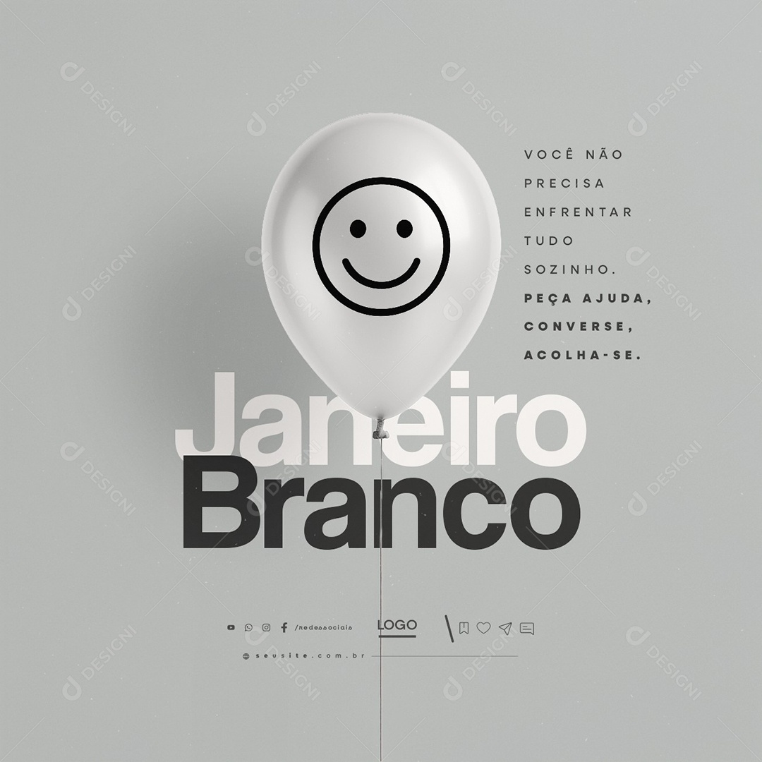 Janeiro Branco Você Não Precisa Enfrentar Tudo Sozinho Social Media PSD Editável