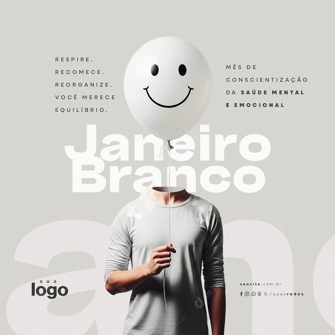 Janeiro Branco Respire Recomece Reorganize Social Media PSD Editável